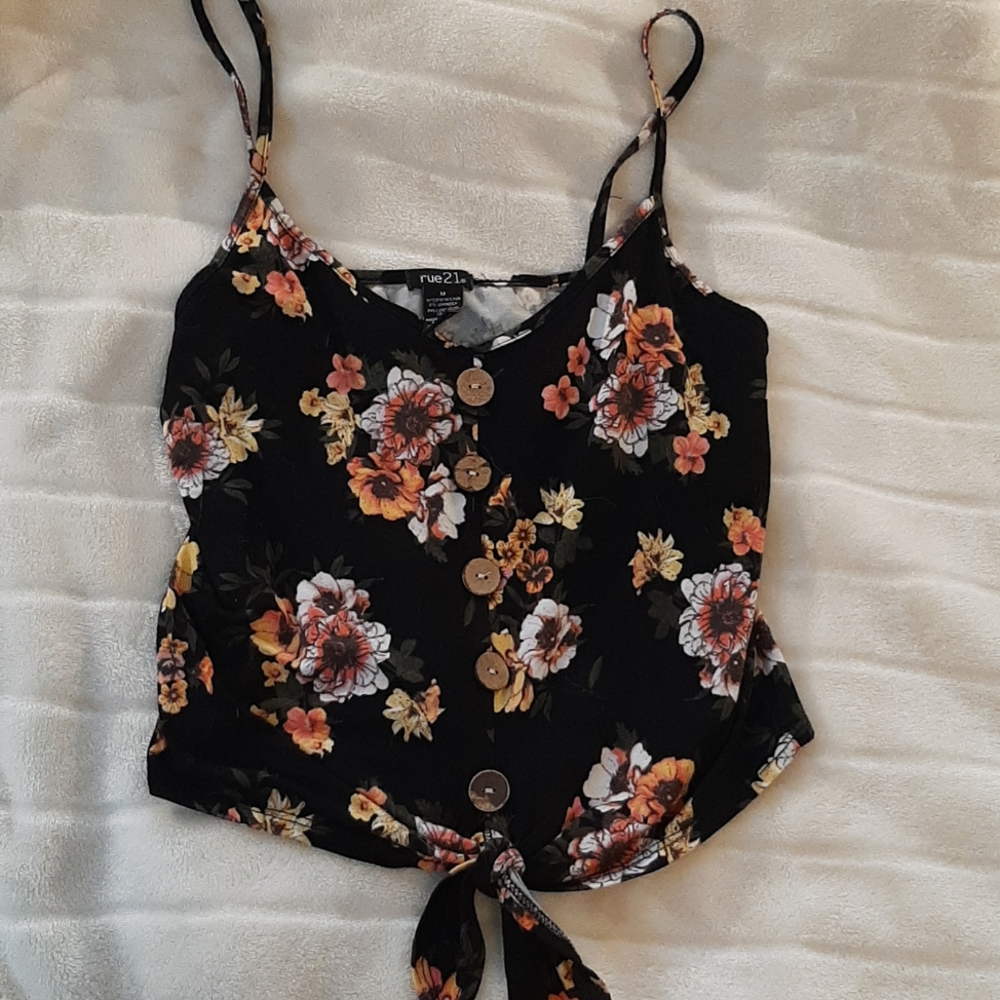 Black Floral Tank Top